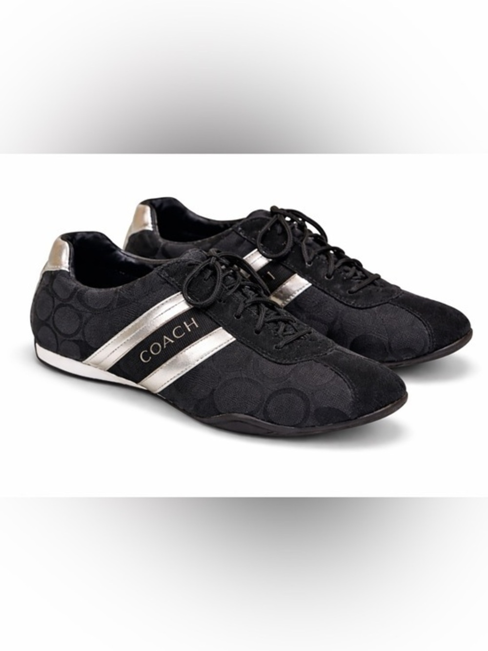Y2K Coach Jayme Signature Canvas Sneakers Black Silver Racing Style Sz 8 Box